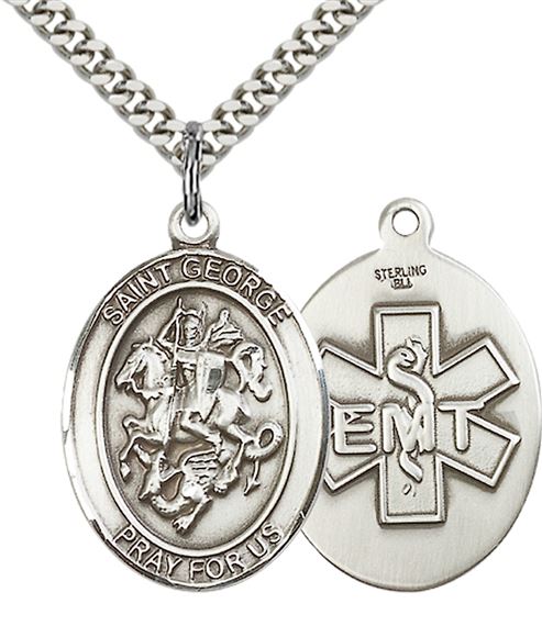 STERLING SILVER ST GEORGE PENDANT ON A CHAIN - 1" x 3/4"